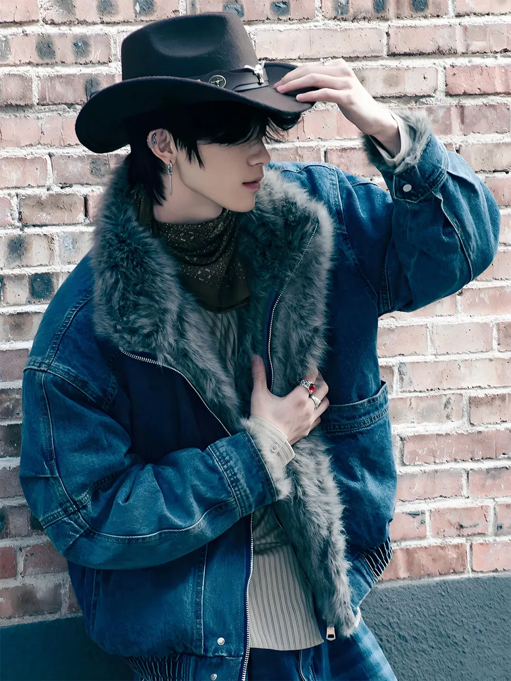 

Мужская джинсовая куртка на флисовой подкладке, утепленная, из хлопка, для работы, повседневная, свободного кроя, на молнии, для зимы