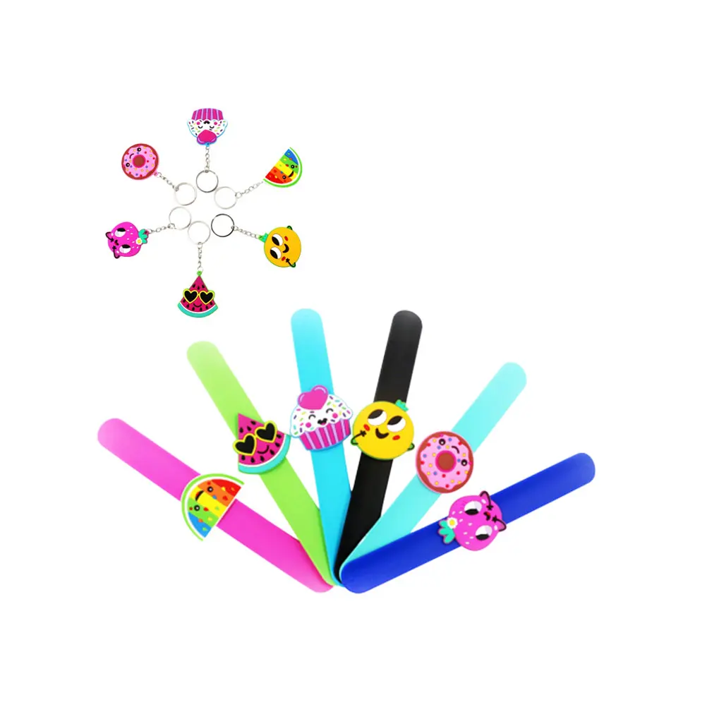 

12pcs Slap Bracelets Keychains Set Fruit Silicone Wristbands For Kids Party Favors Birthday Gift Stocking Stuffers Pinata