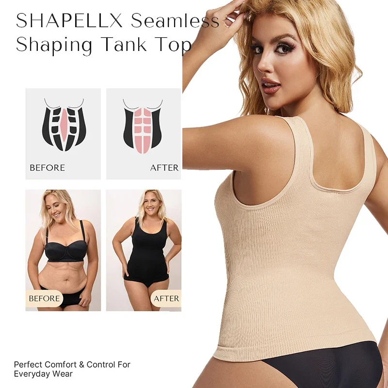 1/2 Stück Shapewear Bauchkontrolle Tank Top Kompressionstanks für Frauen Square Neck Nahtfreier Body Shaper Camisole Cami Tops – Detail 5