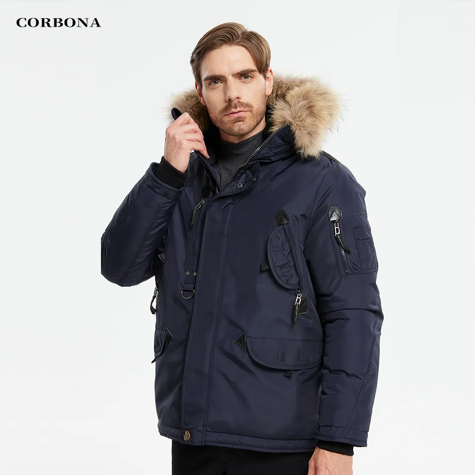 

2023 CORBONA New Men's Jackets Winter Coat Real Ful Collar Multifunctional Business Fashion Down Cotton Parka Thick Casual