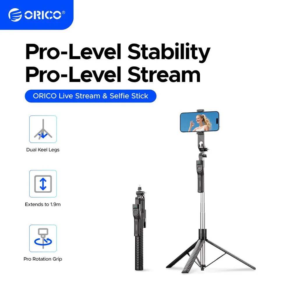 

ORICO 3-в-1 Bluetooth-штатив для селфи, удлиненный до 1,9 м, с поворотом на 360° ° Универсальный пульт дистанционного управления затвором для IOS и Android