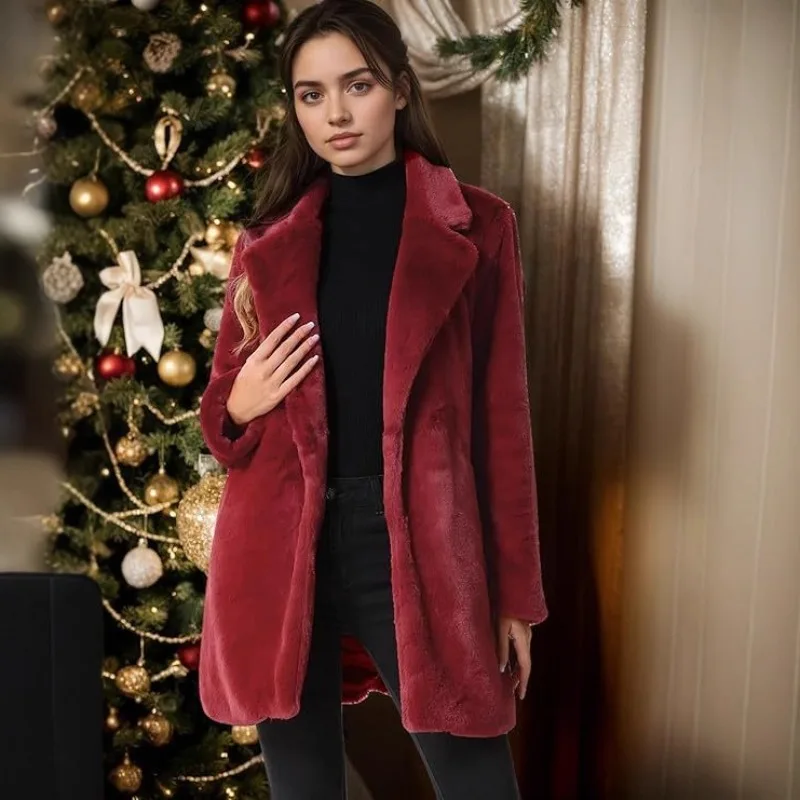 ZXRYXGS Bestselling 2025 Autumn and Winter Coat Imitation Fur Coat Suit Collar Mid Long Jackets Women Fashion Coat