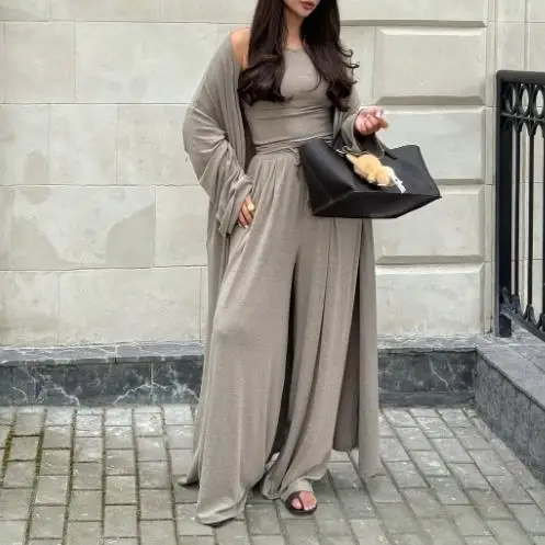 

Women's clothing 2025 autumn and winter new fashion casual long cardigan jacket, vest, wide leg pants three piece set