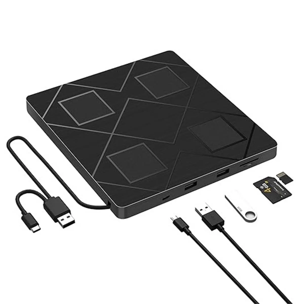 [VALUE PACK]5-in-1 Extemal CD/DVD Drive for Laptop,Portable CD/DVD Rw Burner with SD/TF Card Reader &DVD-ROM Rewritable Player