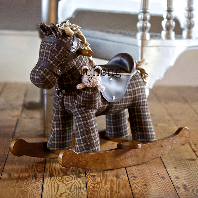 Tqh Small Wooden Horse Baby Solid Wood Rocking Horse Baby's Birthday Children's Toy Gift