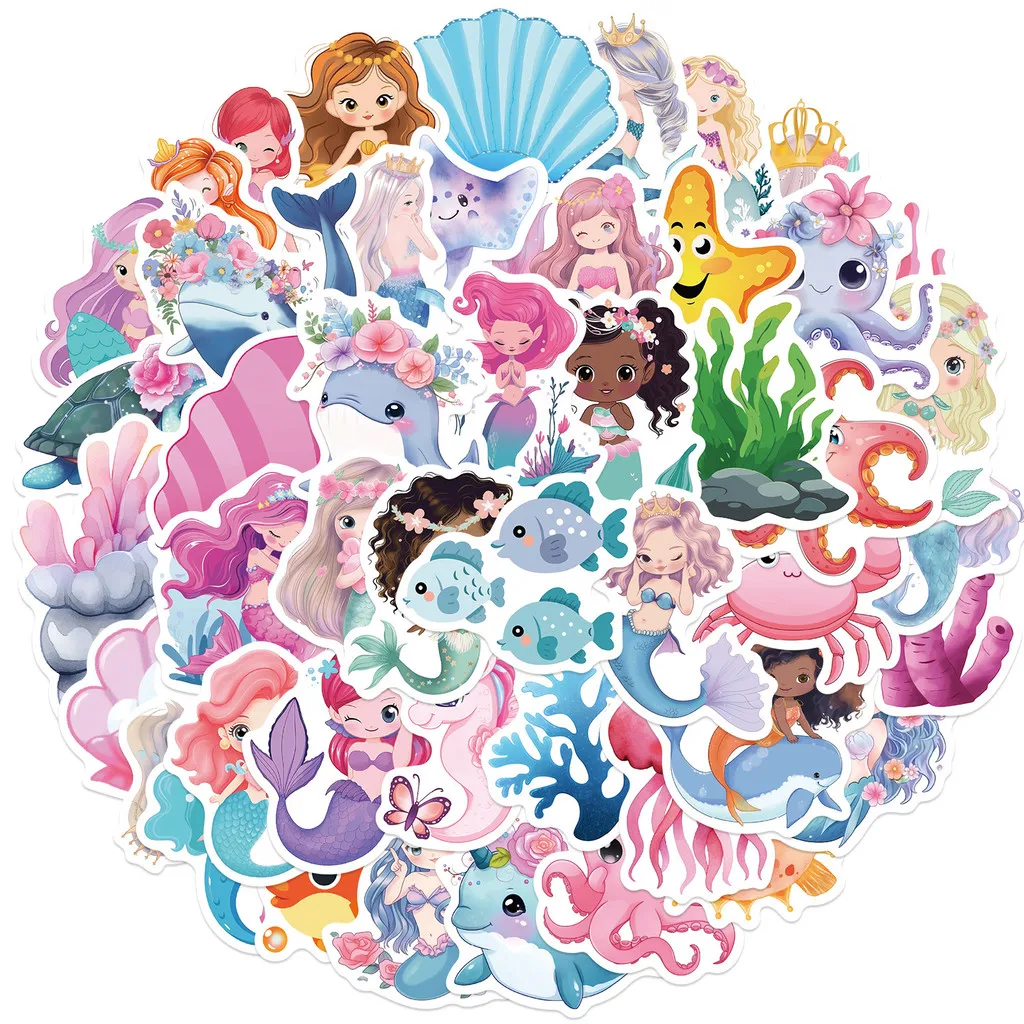 50Pcs Little Mermaid Graffiti Stickers - Cute Underwater Decor for Guitar, Laptop & Luggage LanLanStickersWorld Store