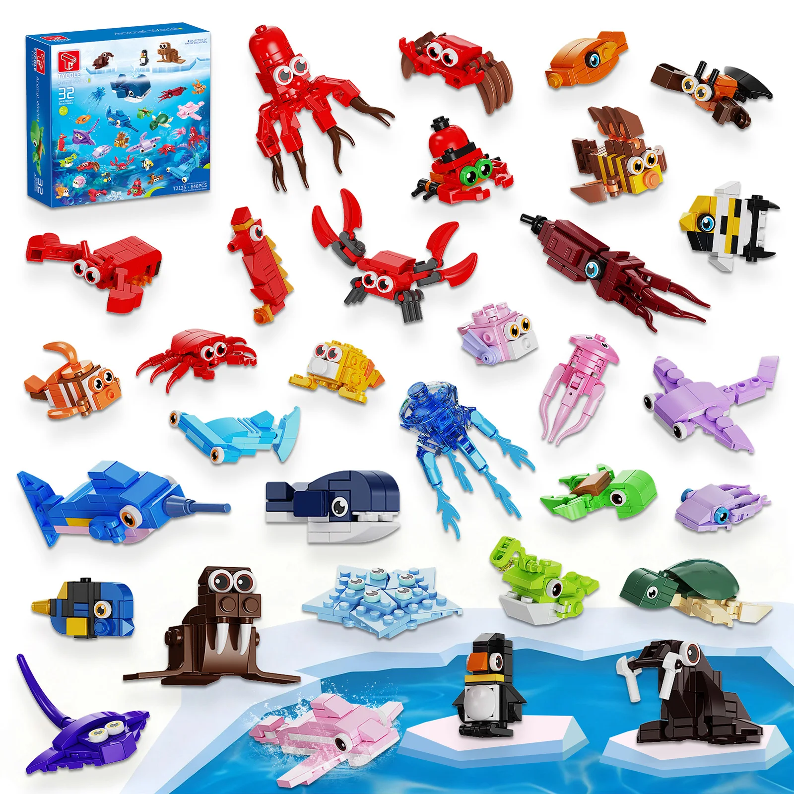 

846 шт. морские маленькие животные строительные блоки игрушки морские животные модель головоломки кирпичи наборы игрушек для детей настольный орнамент подарки