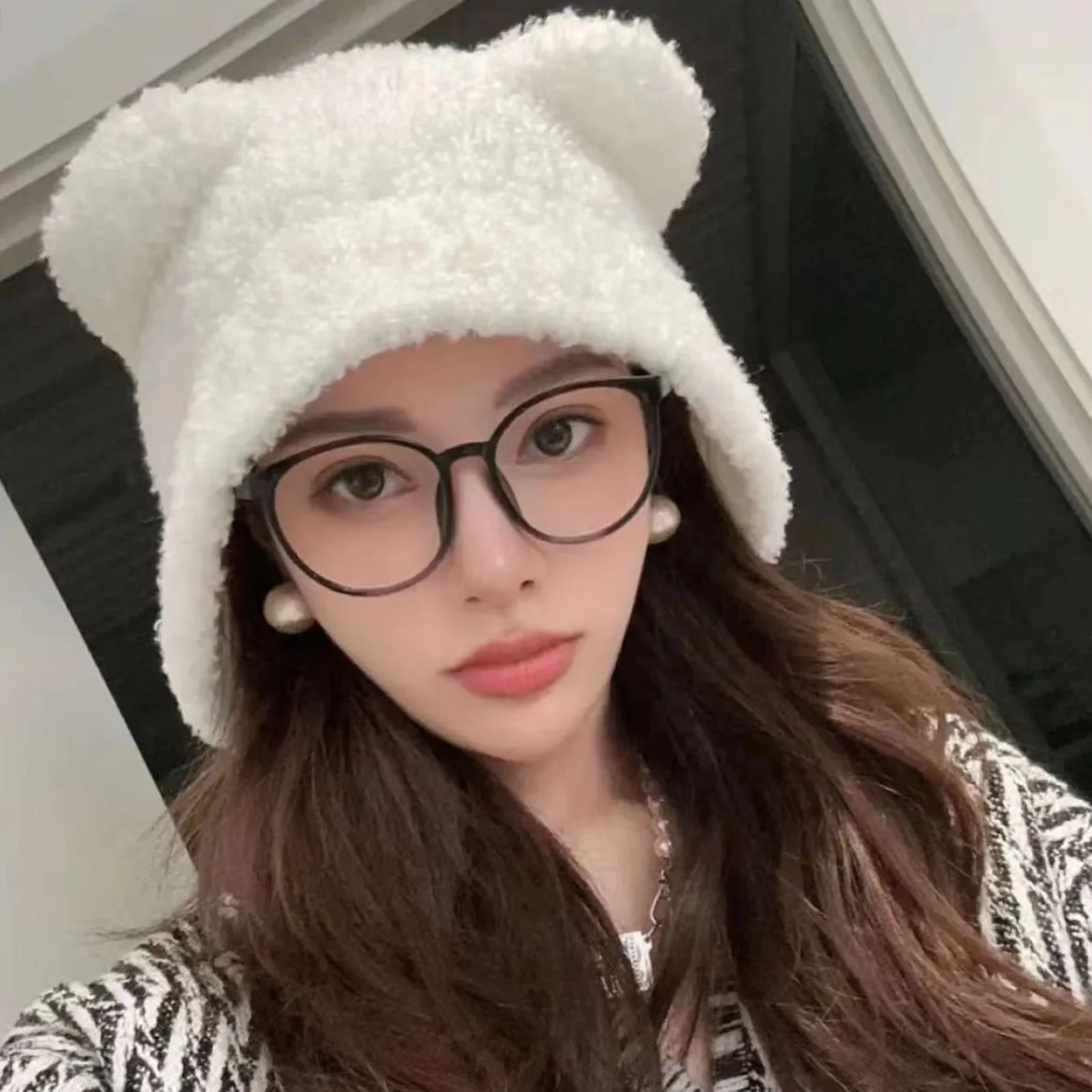 Cute Bear Beanies for Women with Lace up Straps Fairy Grunge Beanie Slouchy Hat for Autumn Winter