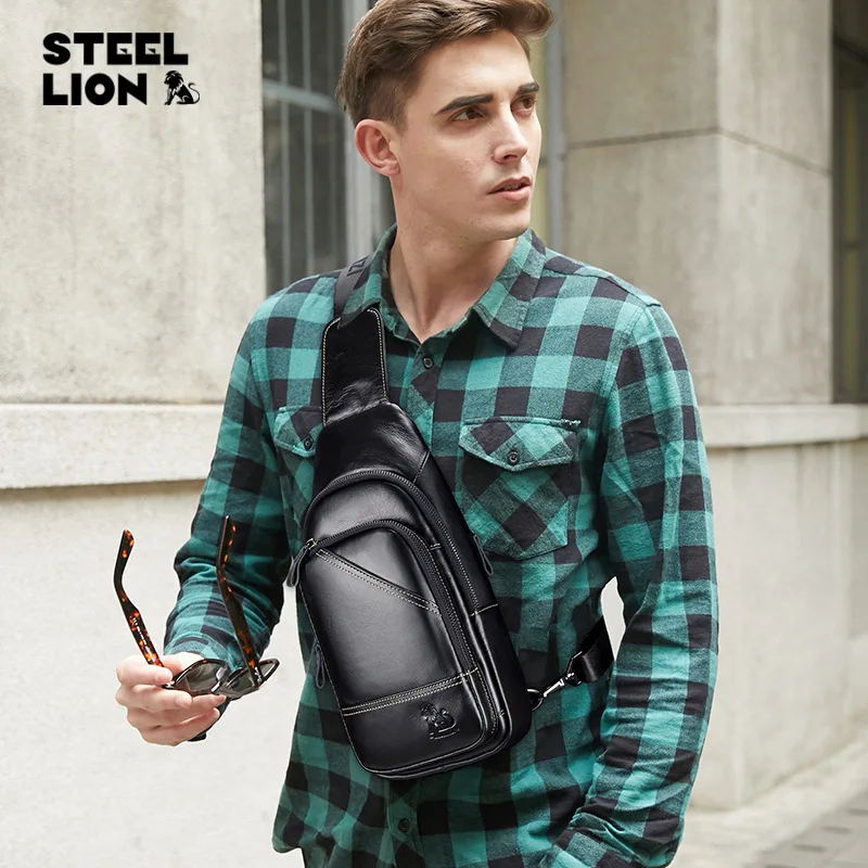 

Men's genuine leather chest bag, top layer cowhide casual men's crossbody large capacity single-shoulder bag