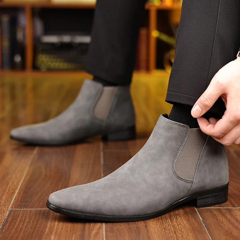 Fashion Britain Autumn Pointed Toe Formal Chelsea Ankle Boots for Men's Trend New Brand Designer High Tops Shoes Zapatos Hombre