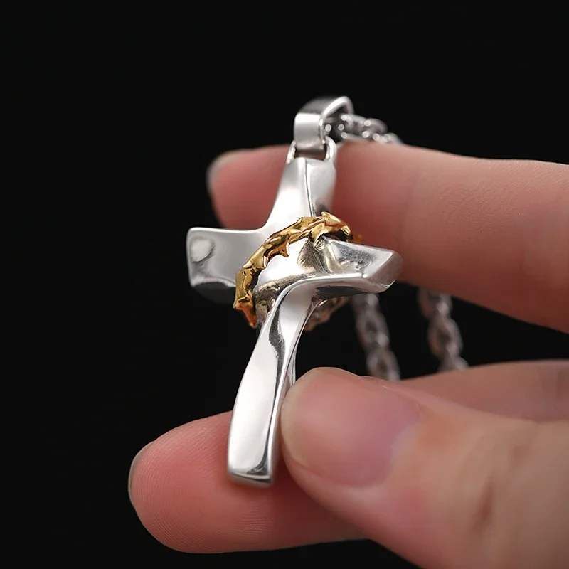 ZABRA 925 Silver Cross Pendant Male Pendant Hip-hop European and American Simple Glossy Cross Personalized Lettering