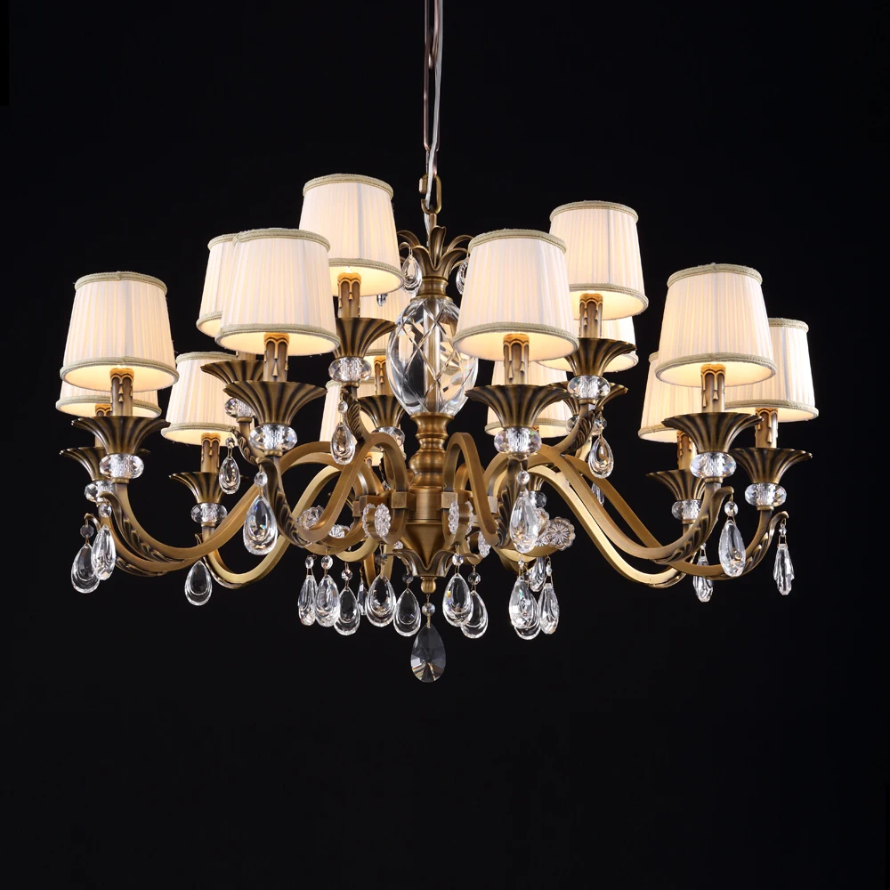 VH Hotel Villa Luxury Copper Chandelier Modern Design Crystal Adjustable Height Vintage Classic Lobby Lighting Pendant Lights