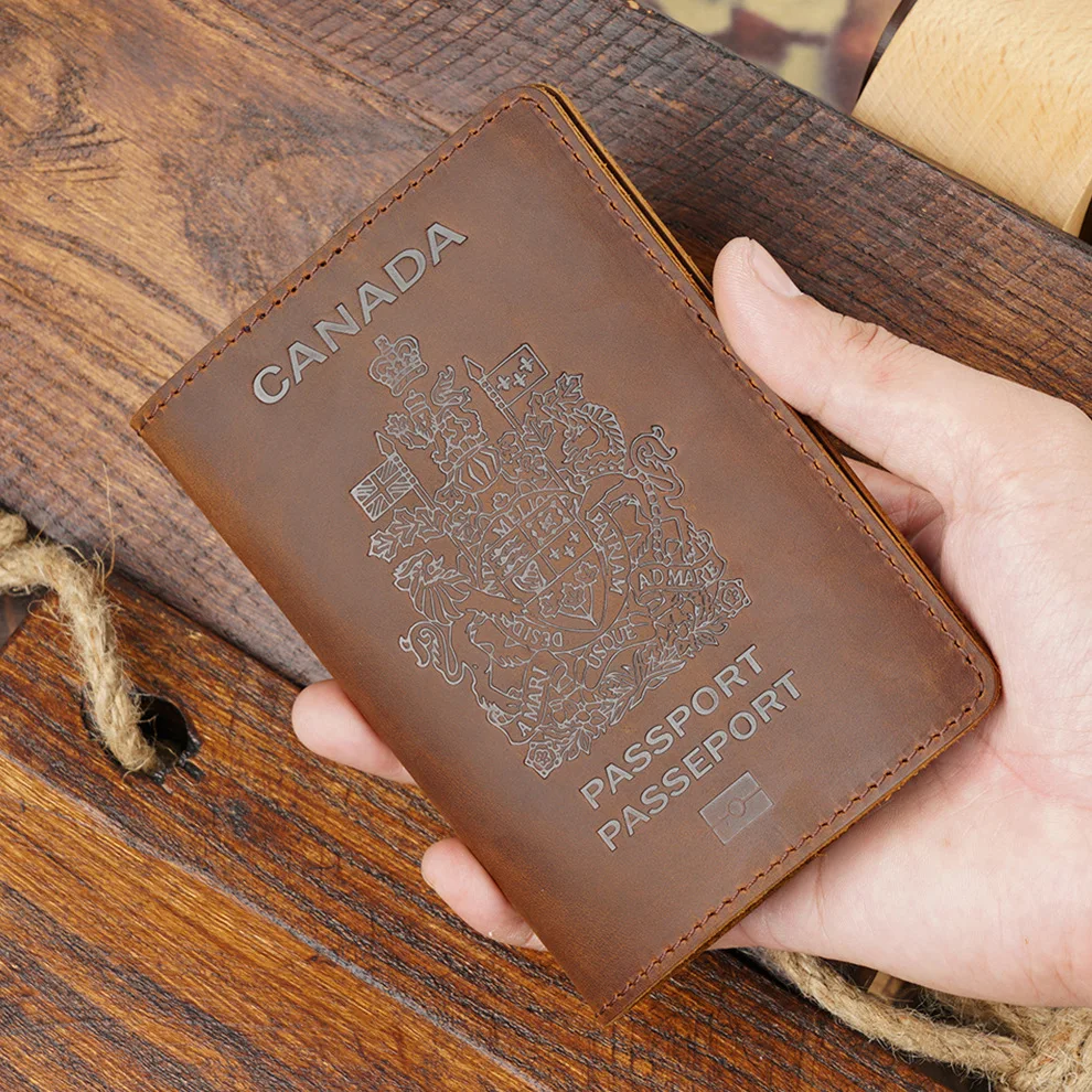 Canadian Passport Holder Document Holder Layer Cowhide Vintage Boarding Card Leather Wallet Card Bag