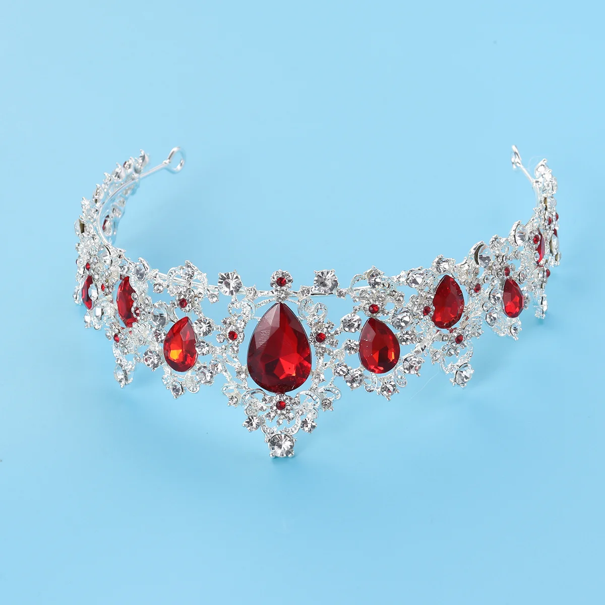 تاج الزفاف الملكي كريستال تاج الزفاف خوذة الزفاف الفضة لحفلة خطوبة العروس تاج الملكي #4