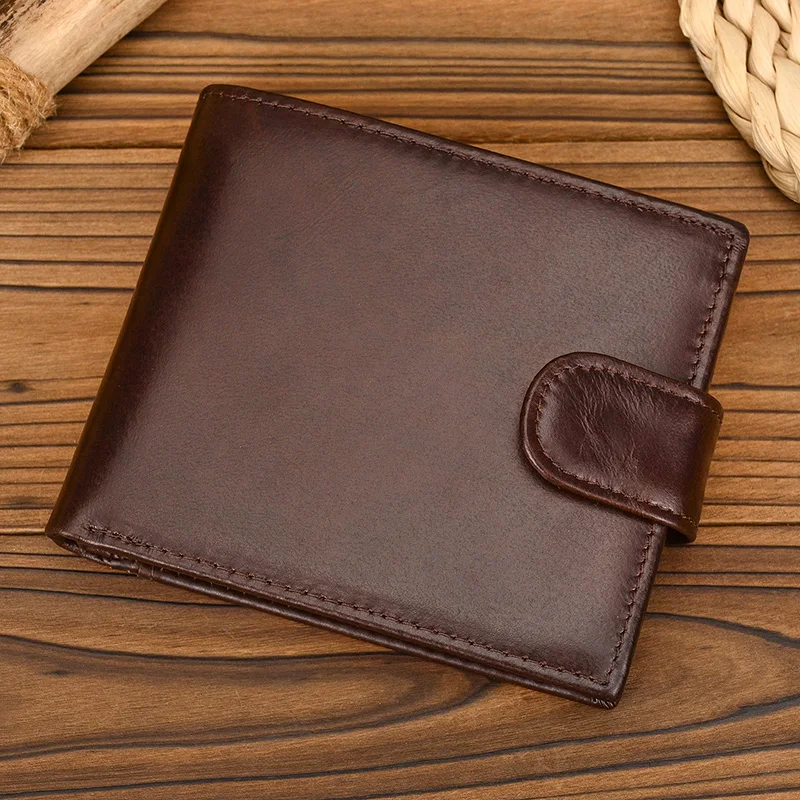 Cow Leather Men Short Wallet Hasp Genuine Leather Unisex Women Zipper Coin Clutch Purse Cowhide Card Holder Fourfold Man wallet view 2