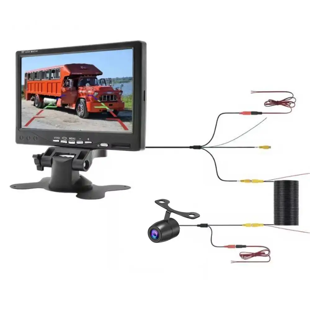 طقم كاميرا احتياطية للرؤية الخلفية مقاس 7 بوصات - مناسب للسيارات والحافلات والمقطورات والرافعات الشوكية والحصادين ودليل ركن السيارة