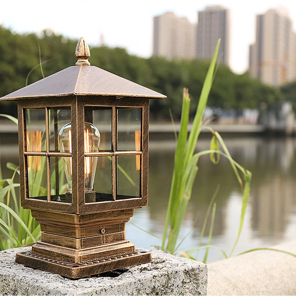 Mengjay Outdoor Post Light for Pathway Walkway,Exterior E27 Pole Light Pillar Lantern with Clear Glass Shade and Black Finish