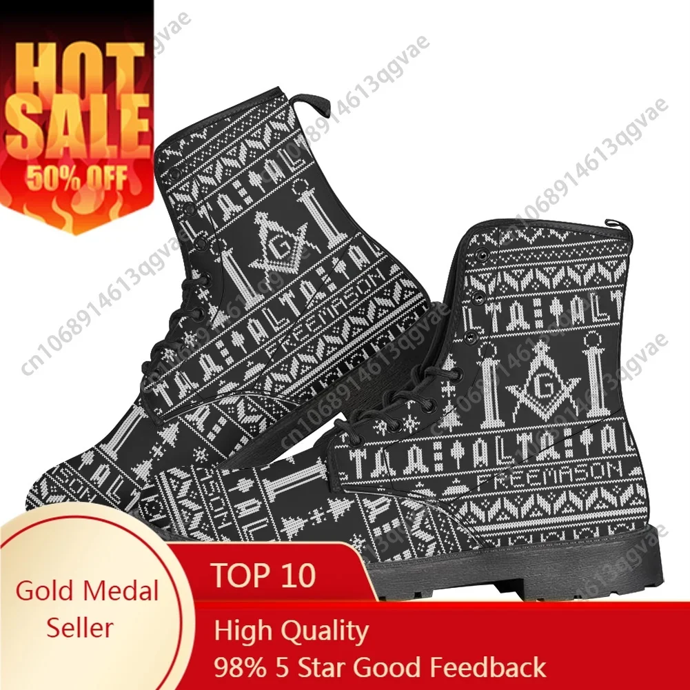 

Masonic Mason Freemason Pattern Boots Mens Womens Teenager Shoes Casual Boot Outdoor High Quality Couple Customize Made Shoe