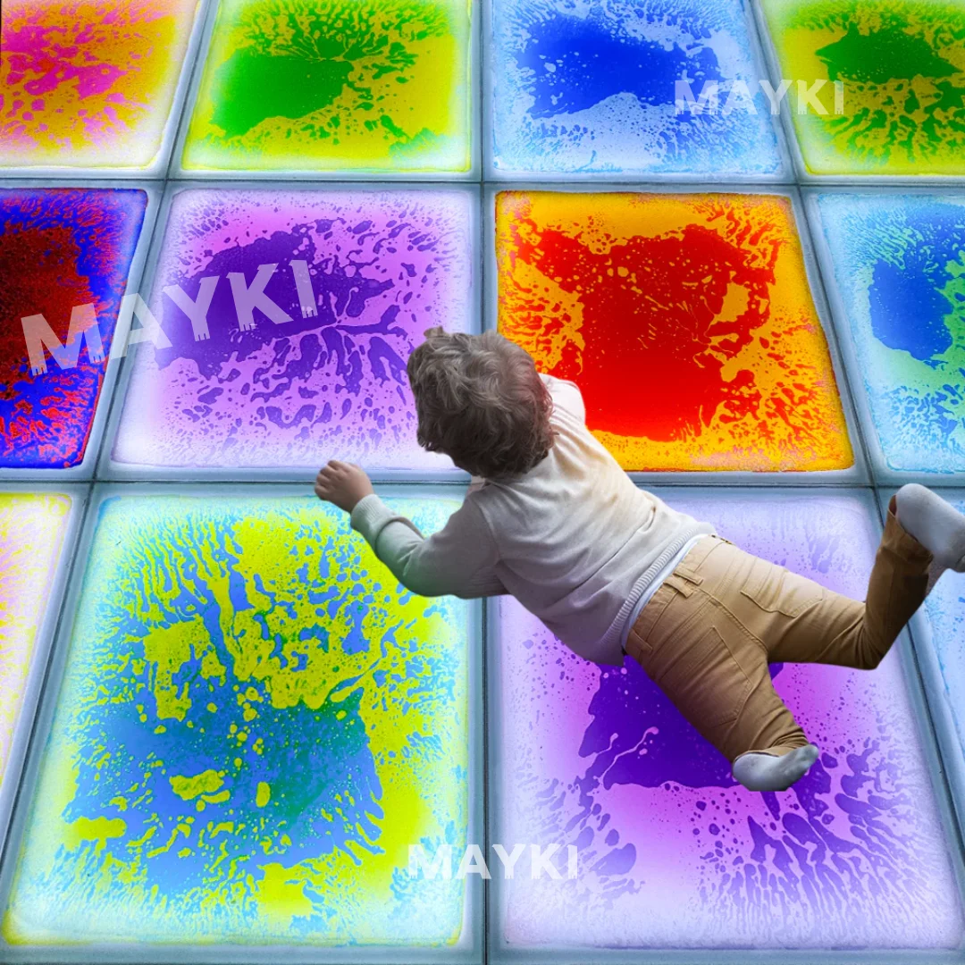 Autism Educational LED Liquid Sensory Tiles Kids Movement Exploration Light Up Liquid Floor Tiles For Sensory Rooms
