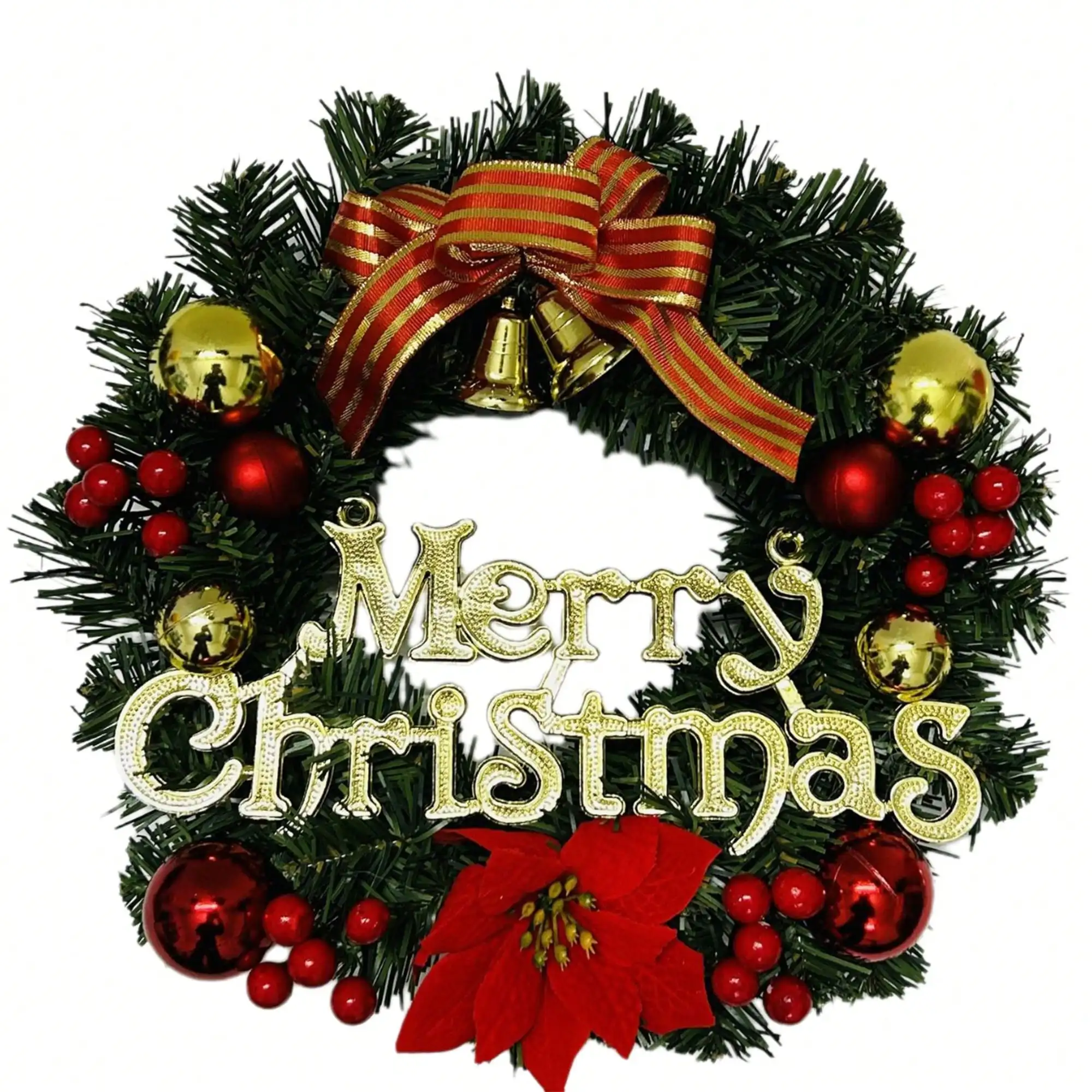 

Christmas Wreath Red Artificial Poinsettia Wreath Garland With Ball Ornaments For Front Door