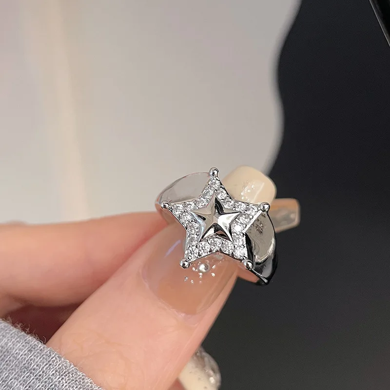 Trend Silver Color Star Rings For Women Girls Y2K Jewelry Vintage Charm Geometric Korean Fashion Accessories Gift Dropship