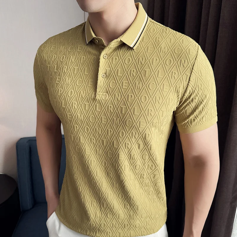 Brand Clothing Men's Summer High Quality Knitted Polo Shirts Man Slim Fit Fashion Short Sleeve Polo Shirts Man Tees 3XL-M