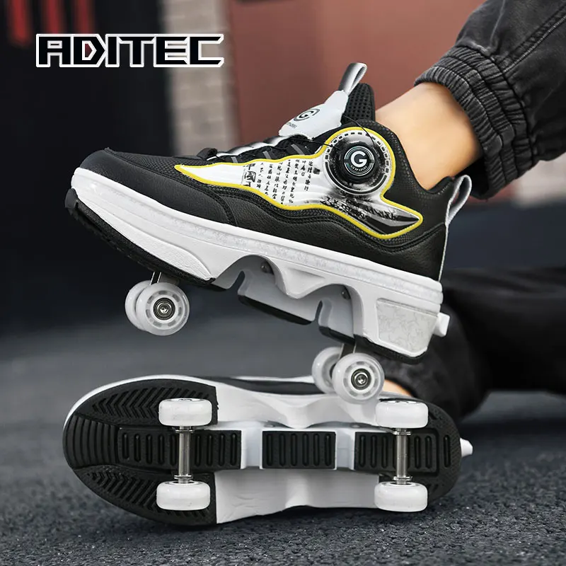 Deformation Roller Skates Shoes Double Row 4-Wheel Skates Roller Shoes with Wheels Dual-Purpose Roller Sneakers Skateboard Shoes