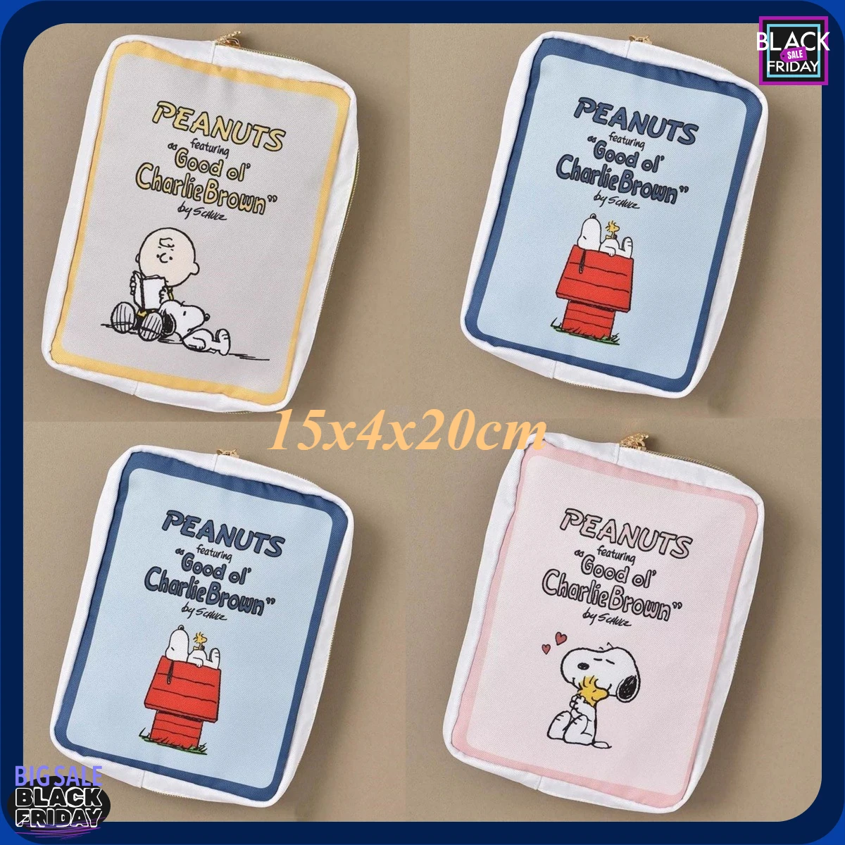 15x4x20cm Kawaii Snoopy storage bag, multi-layer cosmetics and makeup bag, handbag storage bag, ID card holder, mini coin wallet