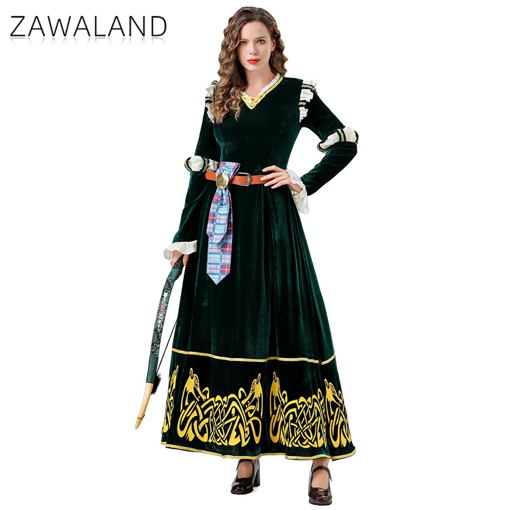 

Movie Cosplay Princess Dresses Halloween Medieval Performance Costume Female Vintage Dark Green Long Dress Palace Style Clothing