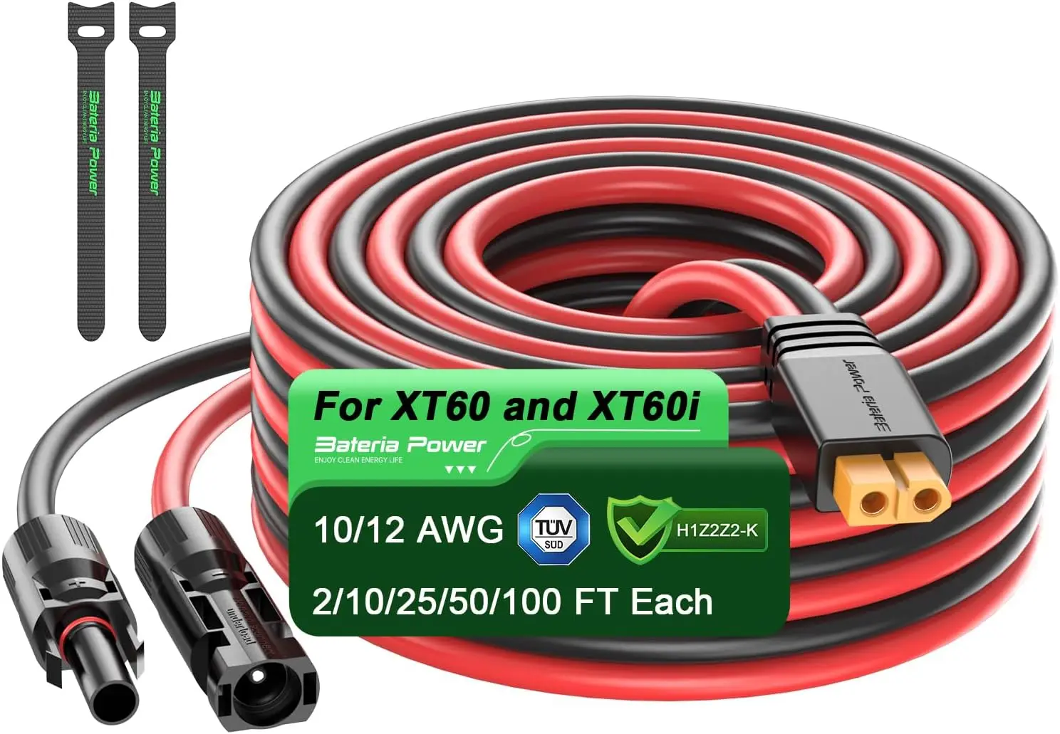 

Кабель-удлинитель 10AWG 50 футов (15 м) для солнечных панелей к XT60, адаптер для подключения солнечных батарей к LiFePO4 аккумуляторам и портативным электростанциям для автодомов
