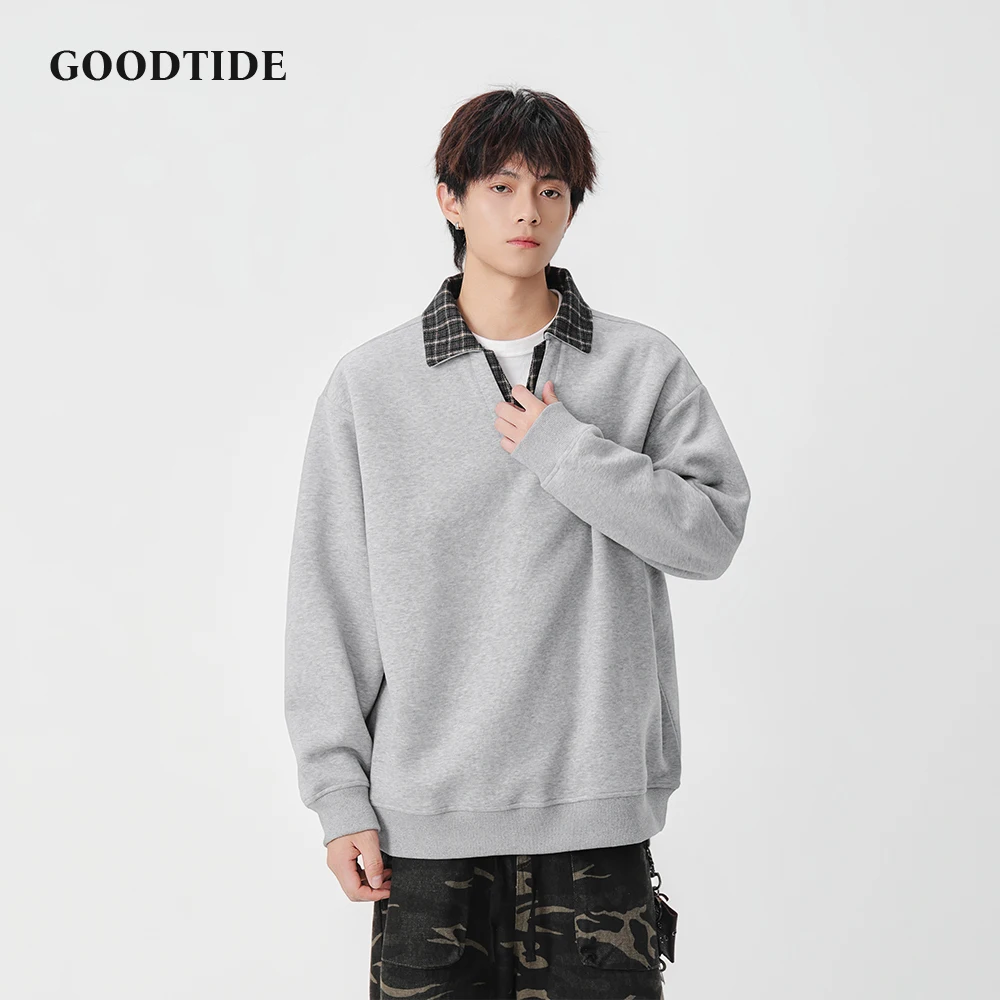 أزياء الرجال عارضة طاقم الرقبة البلوز 2025 الشتاء منقوشة طوق الطبقات تبدو مريحة لينة طويلة الأكمام أعلى #1