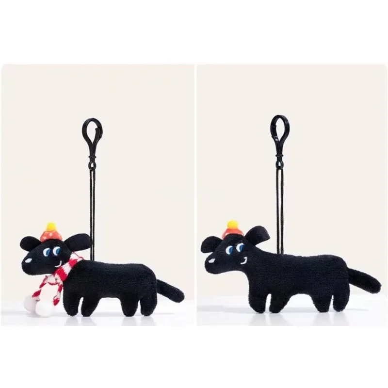 Backpack Charms Black Dog Keychain Cute Korean Style Plush Plush Doll with Scarf Cartoon Christmas Puppy Pendant Gifts 오란고교 호스트부