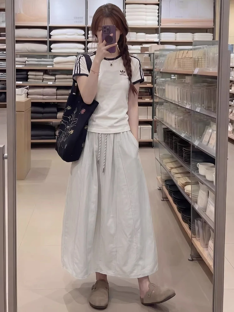New Pumpkin Half Length Skirt with High Waist for Slimming A-line Half Length Short Ice Silk Solid Color Casual Work Dress