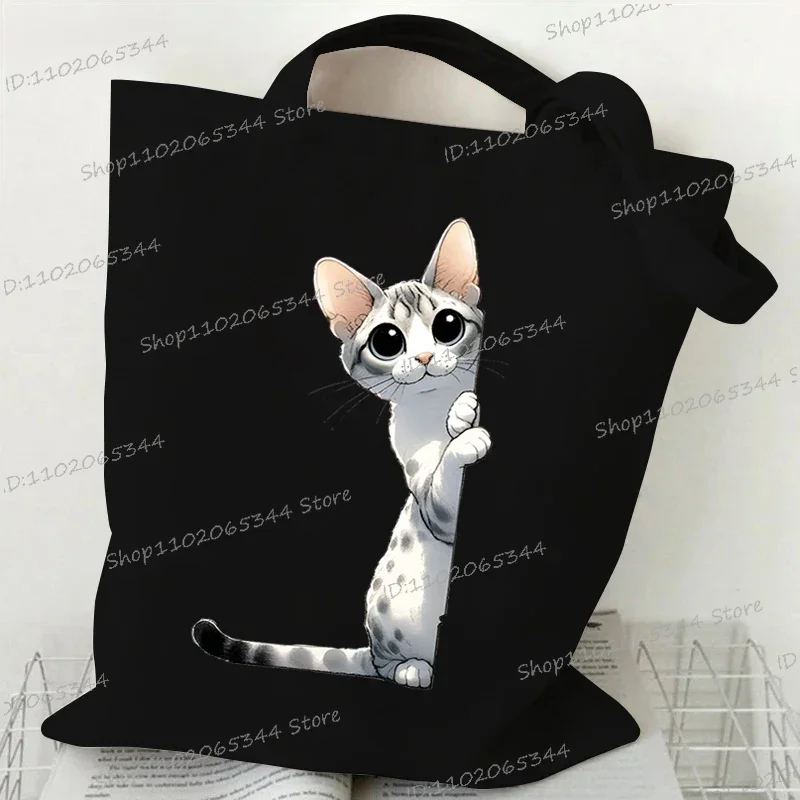 Funny Cat Series Shoulder Bags Women Cartoon Animal Kitten Collapsible Tote Bags Fashion Cat Trend Shopping Bags Women's Handbag