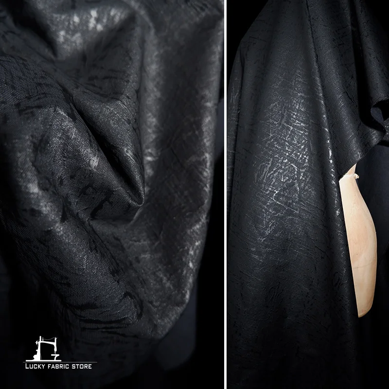 Washed, distressed, concave texture, matte, matte, handmade, faux PU leather, fabric, jacket, fashion designer fabric