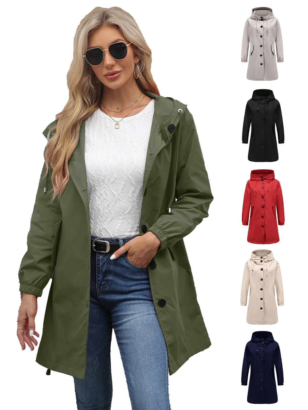 

Beige Trench Coat For Women Double-Faced Slim-Fit Pocketed Professional Armygreen Button-Down Zippers Stretch High-Quality Moda