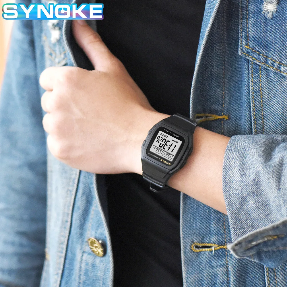 SYNOKE Digital Watch Student Electronic Outdoor Sports Boy Luminous Waterproof MultiFunction Watch Retro Square Watch