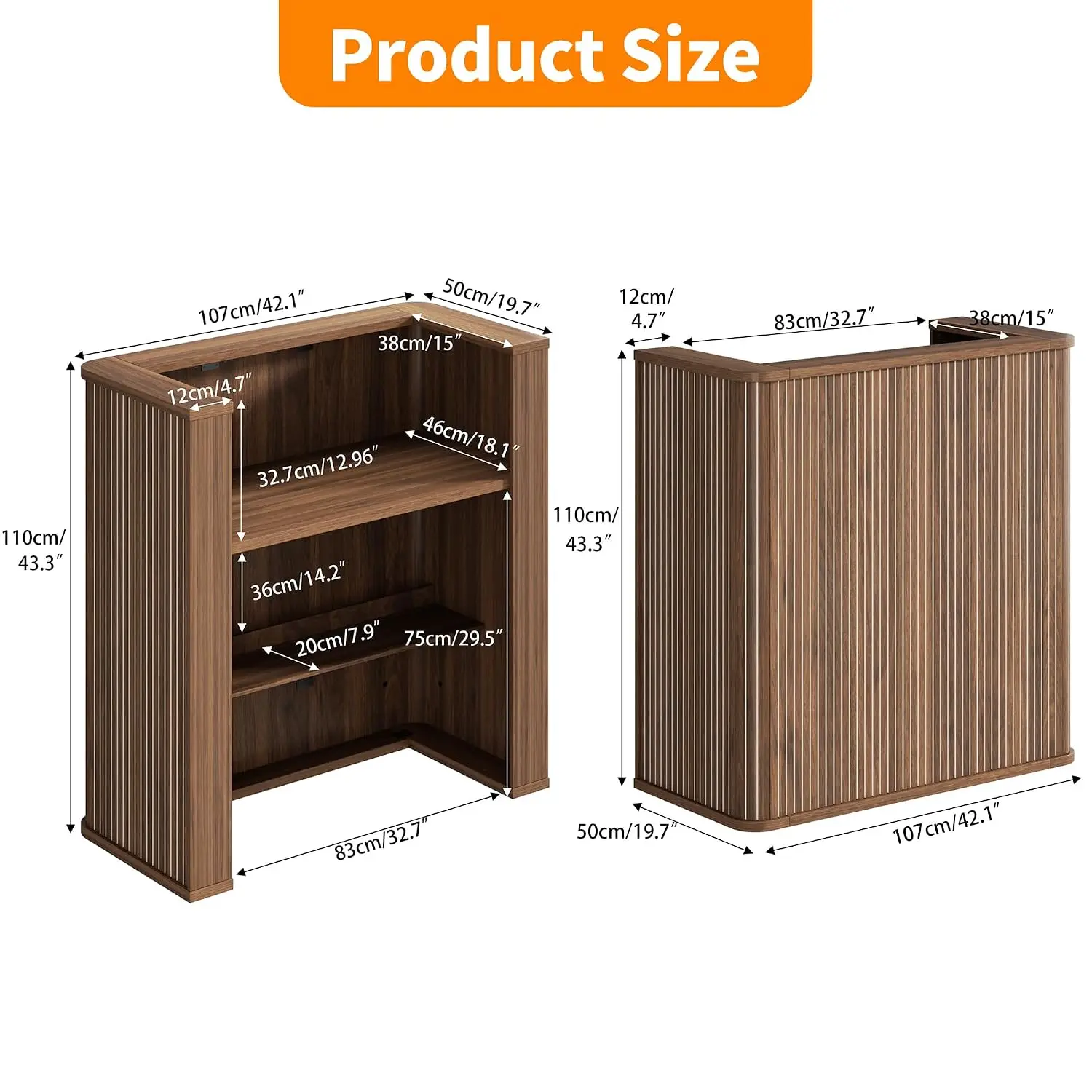 42.1 Inches Reception Desk,Fluted Round Corner Modern Reception Table,Front Counter Table,for Salons, Offices, Customized