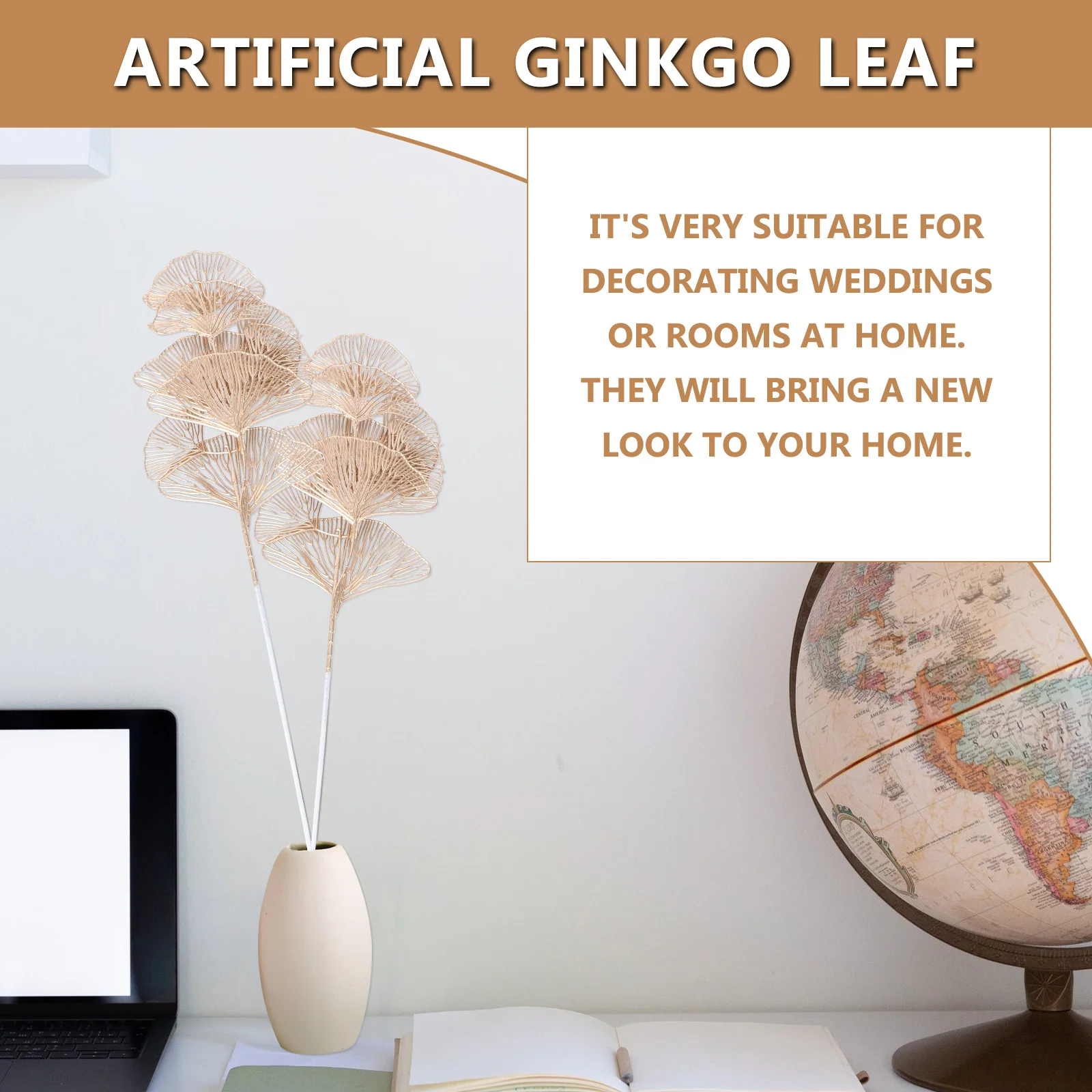 

5pcs Artificial Ginkgo Leaves Golden Wedding Home Decor Party Supplies Flower Arrangement Decorative Leaf Picks Ginkgo Leaves