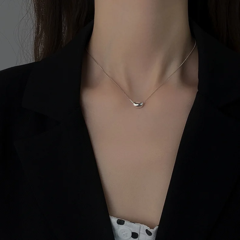 925 Sterling Silber Bean Anhänger Charm Halskette Klassischer Schmuck Für Frauen Modeschmuck Party Valentinstag Geschenk 45 cm – Detail 3