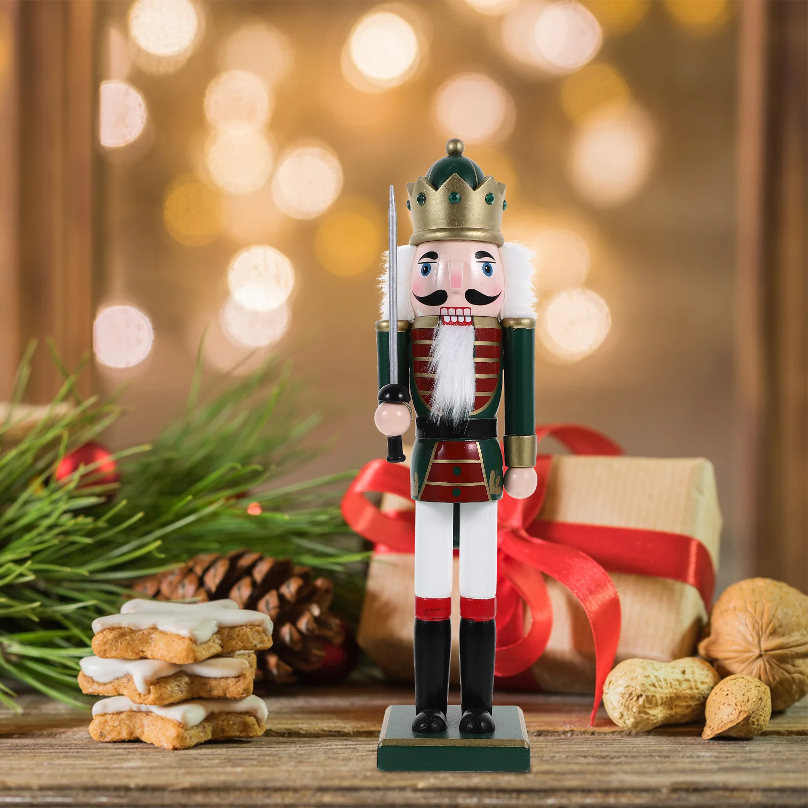 

Exquisite Wood Nutcracker Statue for Christmas Holiday Home Decor Living Room Bedroom Desktop Xmas Party Decoration Gift