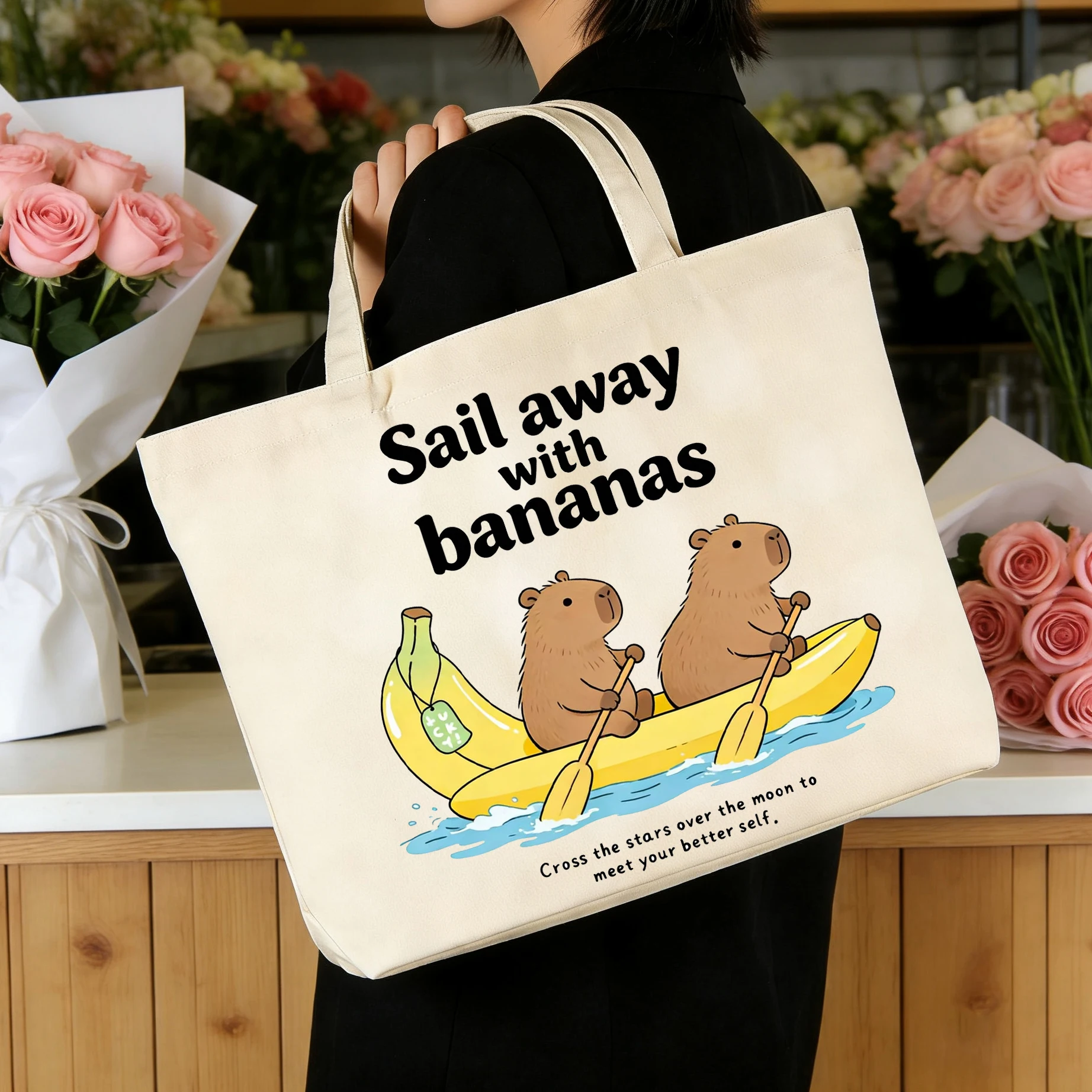 

1 шт. Холщовая сумка на тему Капибалы, простая холщовая сумка на одно плечо, ручная холщовая сумка, подарочная сумка на день рождения.