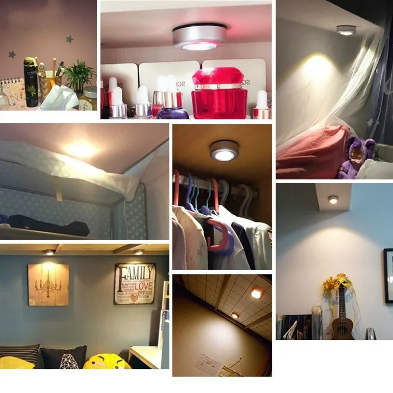 Mini Touch Night Lights Battery Powered Wall Lamp Self-adhesive Energy Saving Lamp Wardrobe Lamp Car Ceiling Night