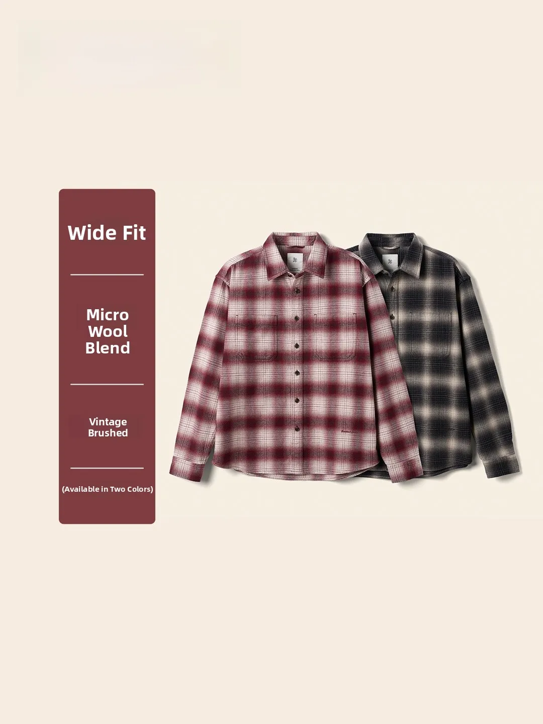 

SIMWOOD Denim Plaid irt Wide Fit Wool Blend Brued Casual Sle Long Sve Button up Youth Faion Spring Autumn Wear