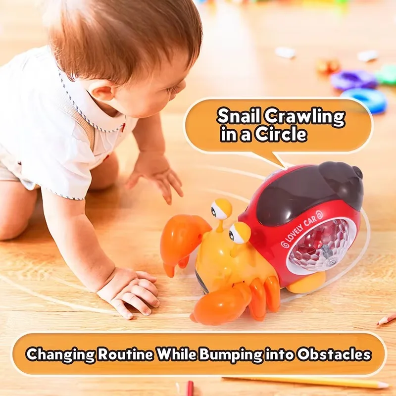 Lichtgevend slakspeelgoed, elektrisch slakspeelgoed voor baby's, 2025, nieuw kruipspeelgoed, muzikaal kruipspeelgoed, bewegend interactief zintuiglijk speelgoed