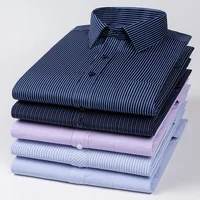Camisa de manga larga para hombre, camiseta informal de alta calidad con estampado a rayas a cuadros y un solo bolsillo, Top Formal de negocios para oficina en las cuatro estaciones