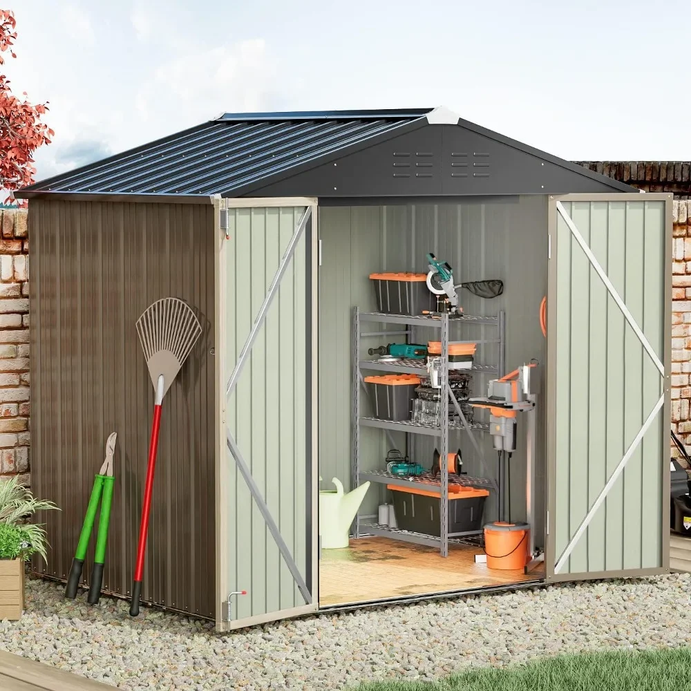 

8FT X 6FT Outdoor Storage Shed, Steel Utility Tool House with Door & Lock, Outdoor Storage Shed