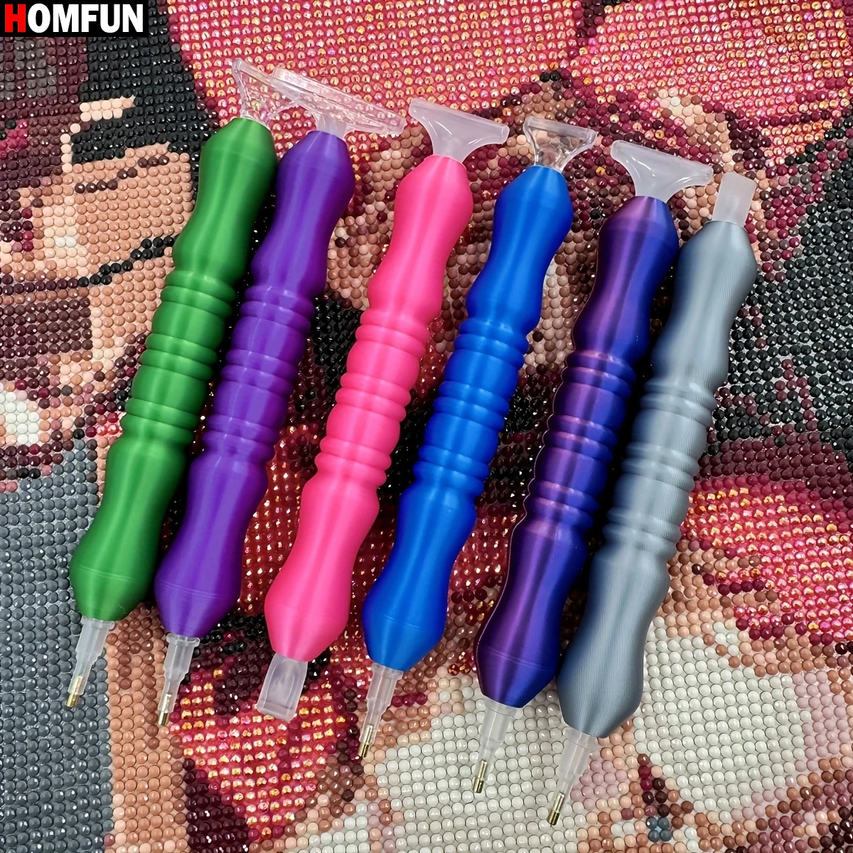 HOMFUN 3D DIY Diamond Painting Tools Accessories Pen, Embroidery Multiple Colors Dot Drill Pen and 5 Multifunctional Pen Tips