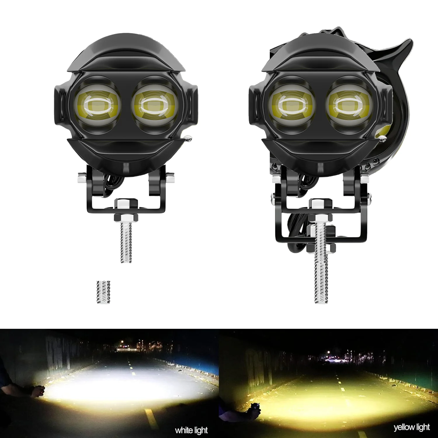 2 Pcs Motorcycle LED Headlights Waterbirds Shape High Low Beam 3 Light Modes Universal Driving Light for ATVs Truck Moto