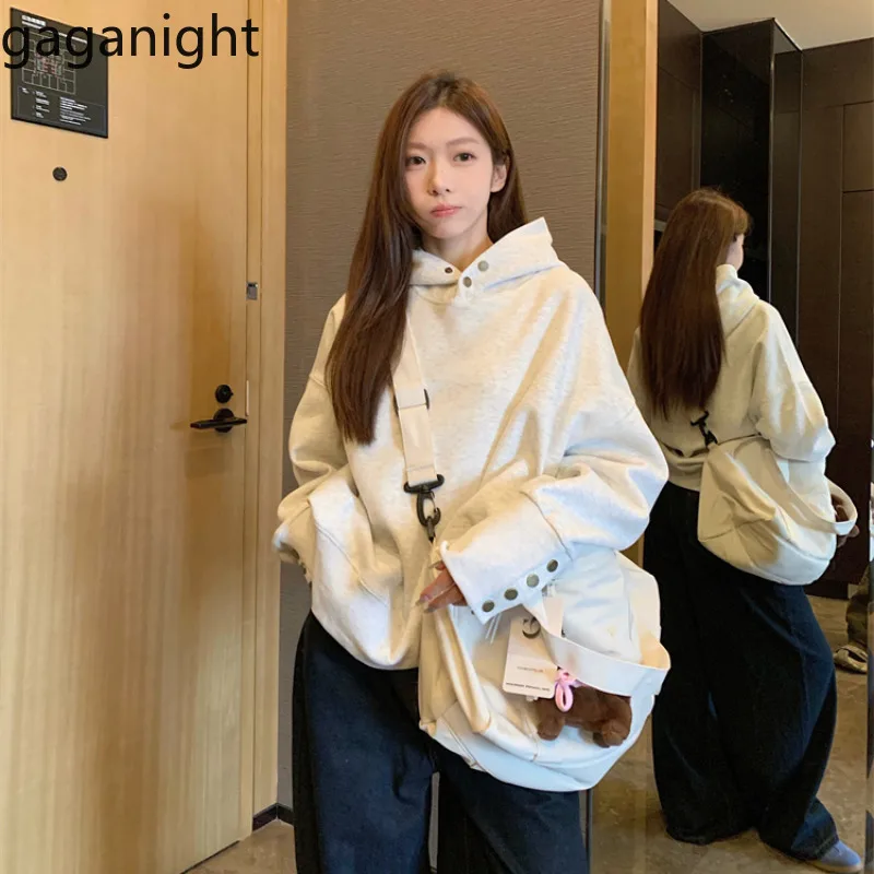 Gaganight Women Loose Hooded Long Sleeved Sweatshirt 2024 Women's Autumn New Fashionable Unique Chic Top Hoodie Jacket Female